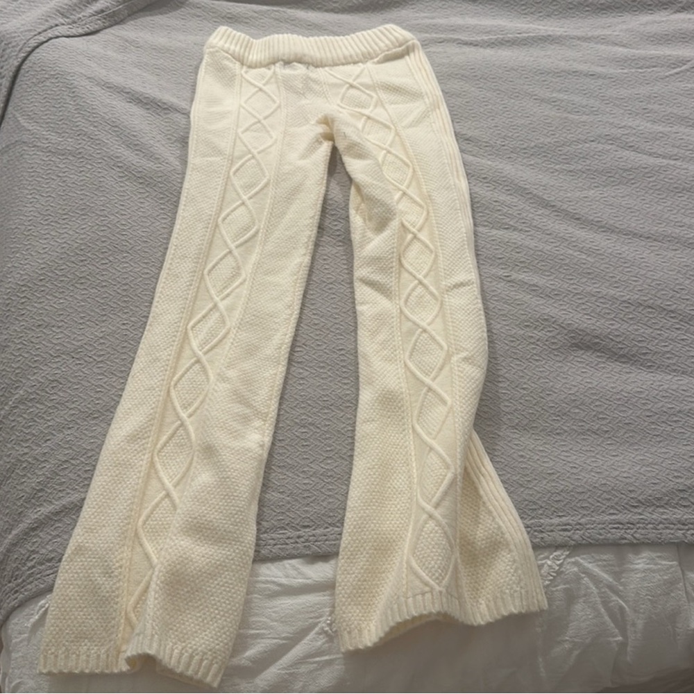 Edikted Cream Ribbed Knit Pants